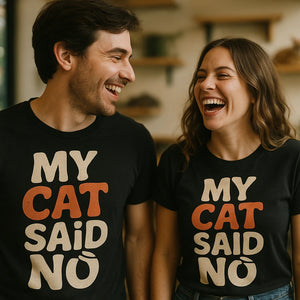 Person wearing the black cat lovers t shirt graphic tee - "My Cat Said No" design