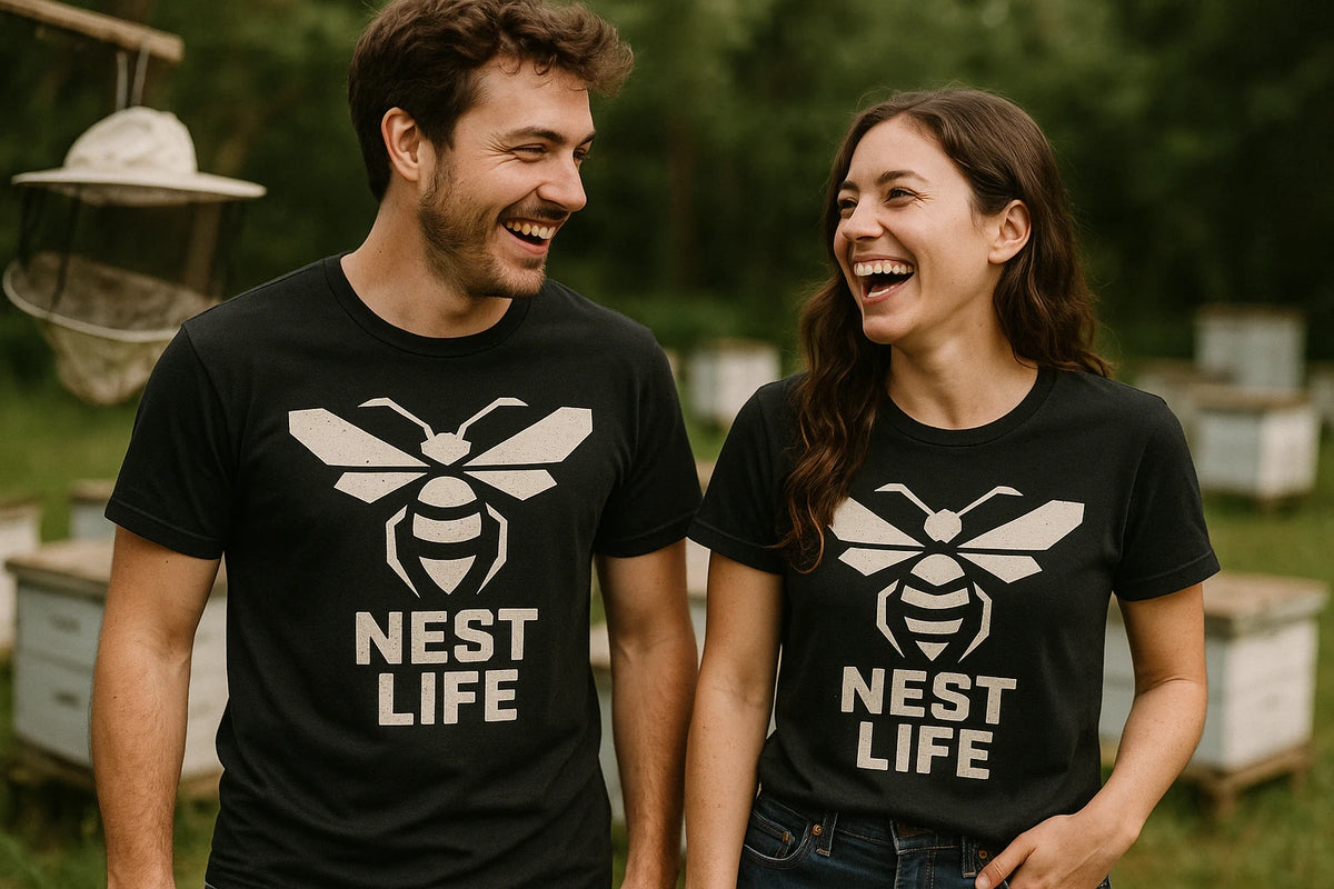 Person wearing the black hornets tee shirts graphic tee - "Nest Life" design