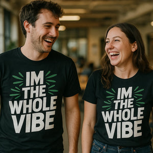 Person wearing the black growth mindset t shirt graphic tee - "Im the Whole Vibe" design