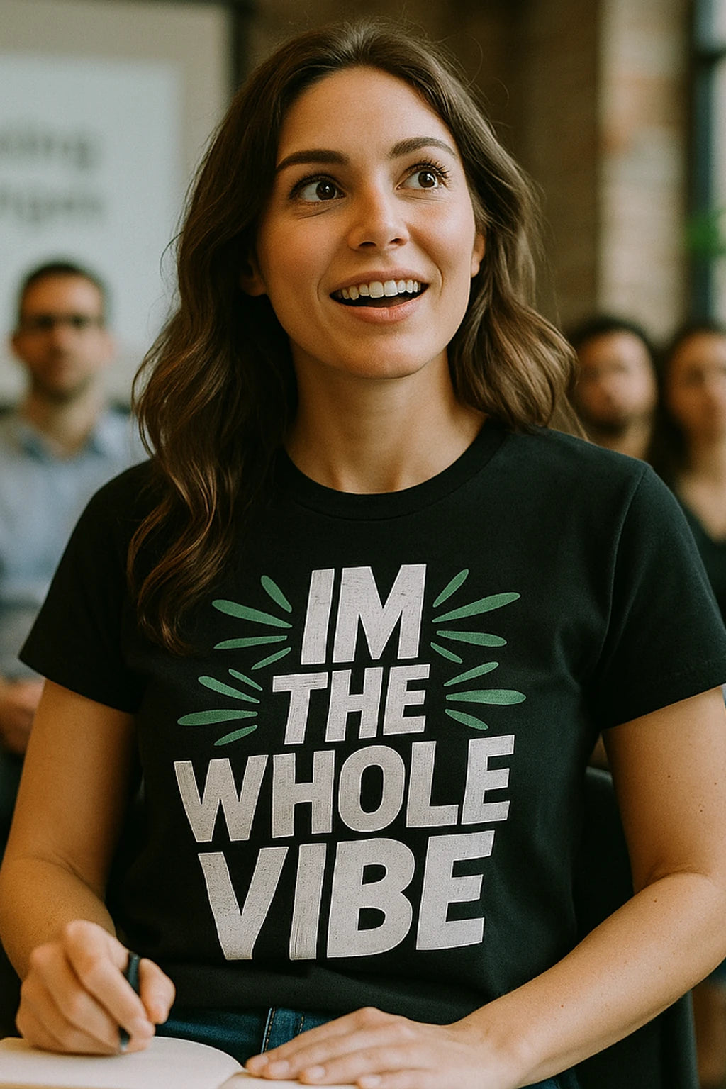 "Im the Whole Vibe" black growth mindset t shirt, photographed as growth mindset lover gift