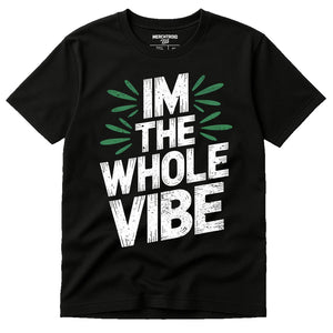 Black Growth Mindset T Shirt - "Im the Whole Vibe" graphic tee with white print, flat lay product photo