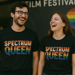 Person wearing the black lgbtq shirts graphic tee - "Spectrum Queen" design