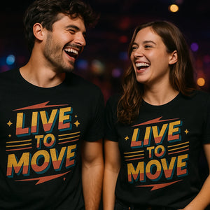Person wearing the black dancing t shirt graphic tee - "Live To Move" design