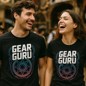 Person wearing the black steampunk shirts graphic tee - "Gear Guru" design