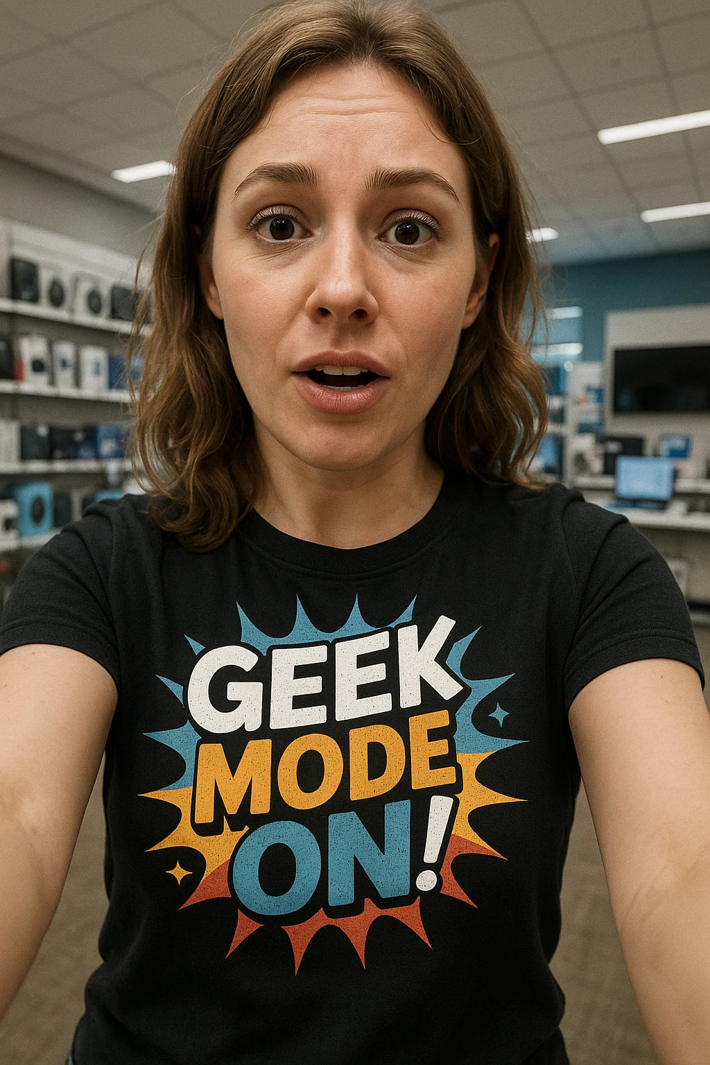 "Geek Mode On" black gadget t shirt - also one of the gifts for someone who likes gadgets