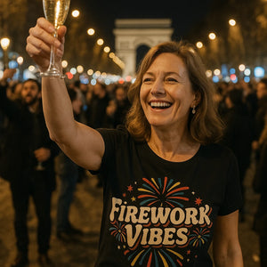 "Firework Vibes" black new years eve t shirts - also a new years eve shirt for men