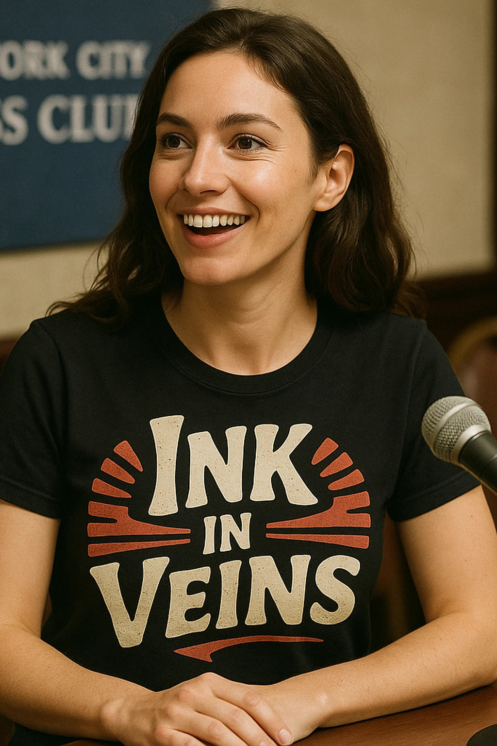 "Ink in Veins" black journalist t shirt, photographed as journalist lover gift