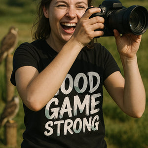 "Hood Game Strong" black falcon t shirt - a birthday gift for falcon lover