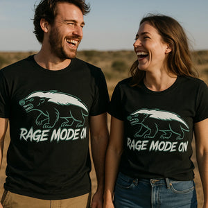 Person wearing the black honey badger t shirt graphic tee - "Rage Mode On" design