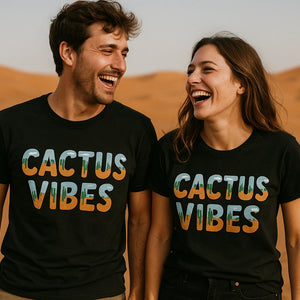 Person wearing the black desert shirts graphic tee - "Cactus Vibes" design