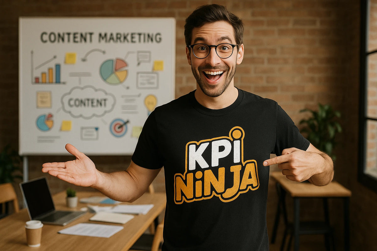 Lifestyle shot of the "Kpi Ninja" black marketing manager shirts in a real-world setting