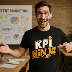 Lifestyle shot of the "Kpi Ninja" black marketing manager shirts in a real-world setting