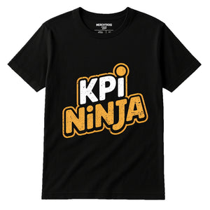 Black Marketing Manager Shirts - "Kpi Ninja" graphic tee with gold print, flat lay product photo