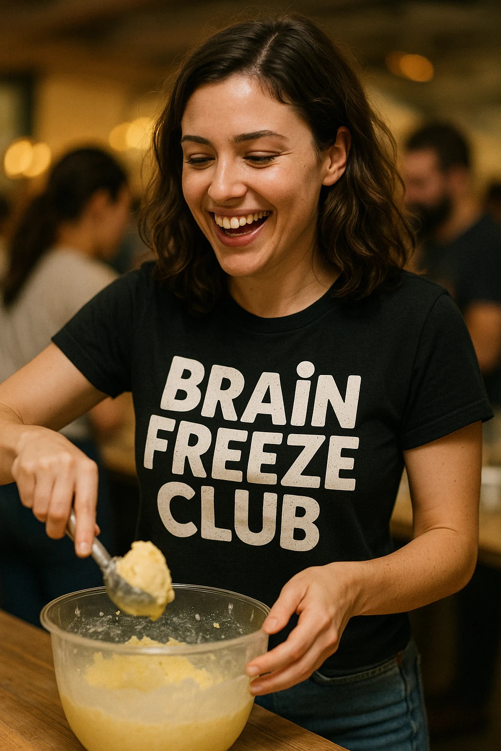 "Brain Freeze Club" black cream t shirt - also one of the best gifts for ice cream lovers