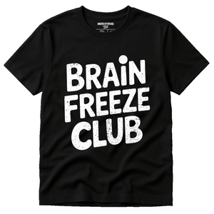 Black Cream T Shirt - "Brain Freeze Club" graphic tee with white print, flat lay product photo