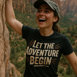 "Let the Adventure Begin" black adventure travel shirts - a birthday gift for adventure travel lover