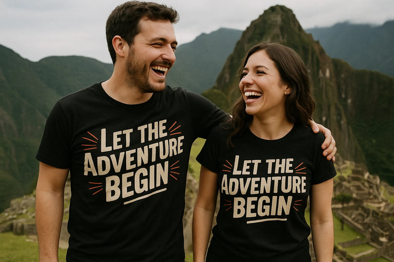 Person wearing the black adventure travel shirts graphic tee - 
