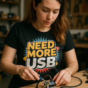 "Need More Usb" black gadget shirts - also a secret santa gifts for gadget lovers