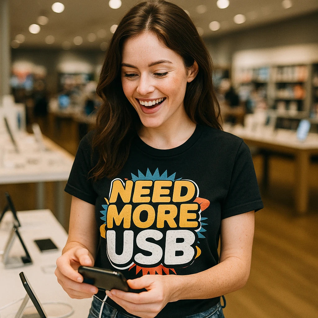"Need More Usb" black gadget shirts - also one of the best gadgets for tech lovers