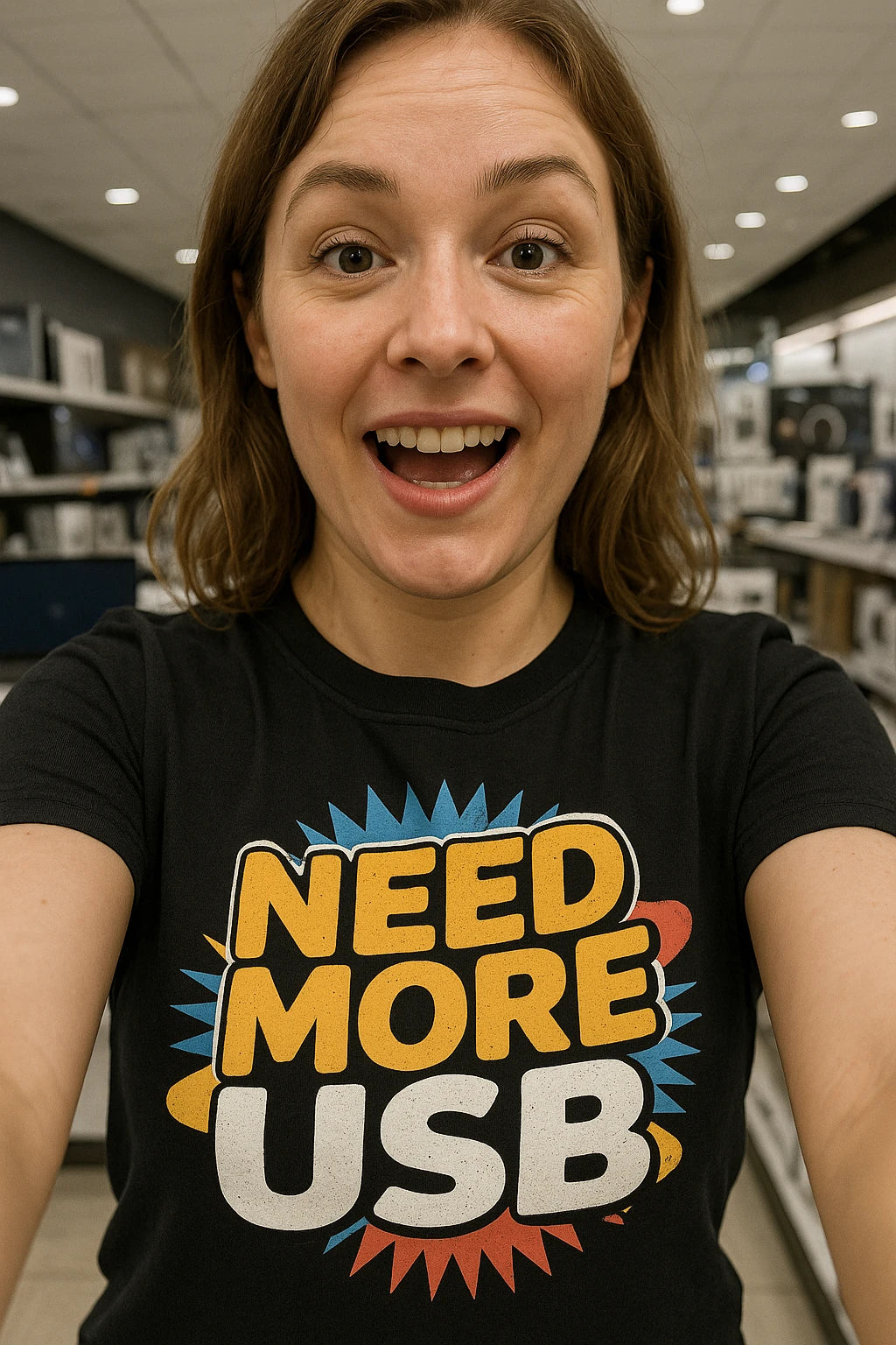 "Need More Usb" black gadget shirts - also one of the gifts for someone who likes gadgets