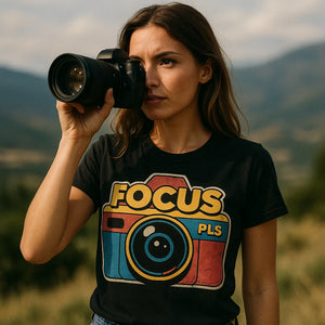 "Focus Pls" photography on t shirts - product photo 9
