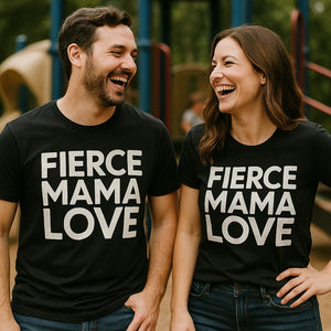 Person wearing the black mum life t shirt graphic tee - "Fierce Mama Love" design