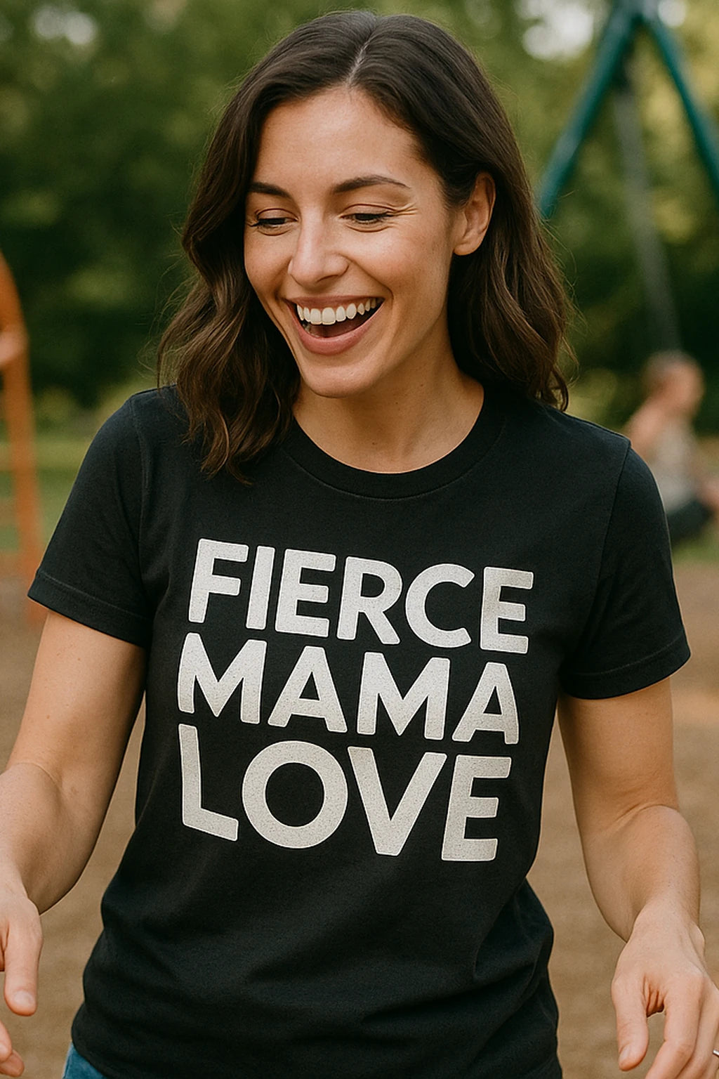 "Fierce Mama Love" black mum life t shirt, photographed as mom life lover gift
