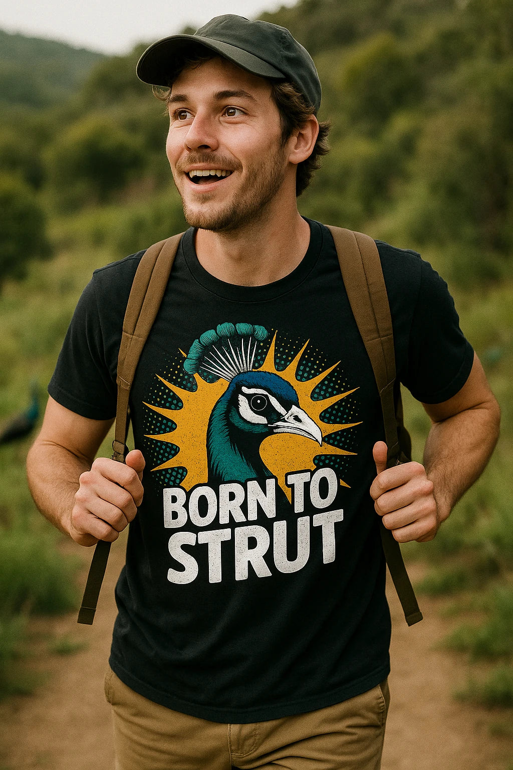 "Born To Strut" black peacock shirts - also a peacock shirt for women