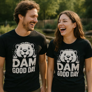 Person wearing the black beavers t shirt graphic tee - "Dam Good Day" design