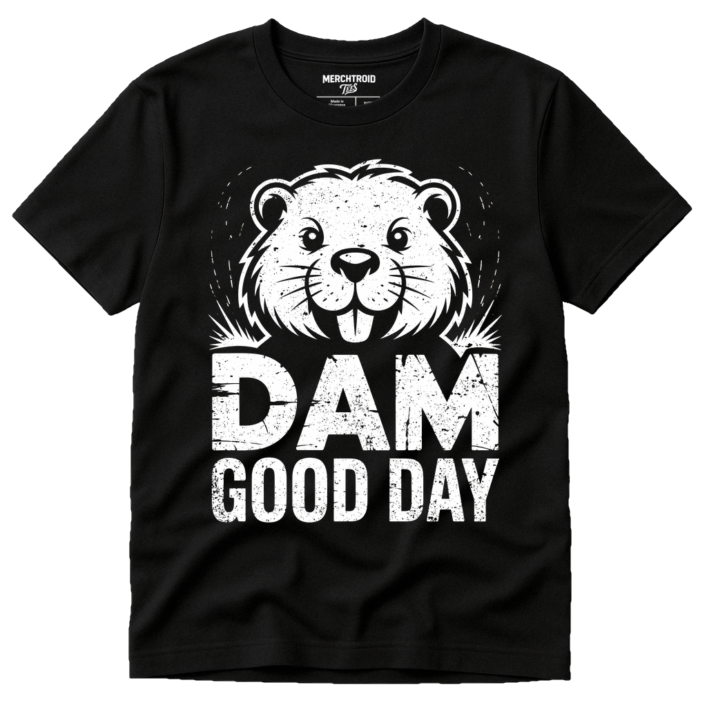 Black Beavers T Shirt - "Dam Good Day" graphic tee with white print, flat lay product photo