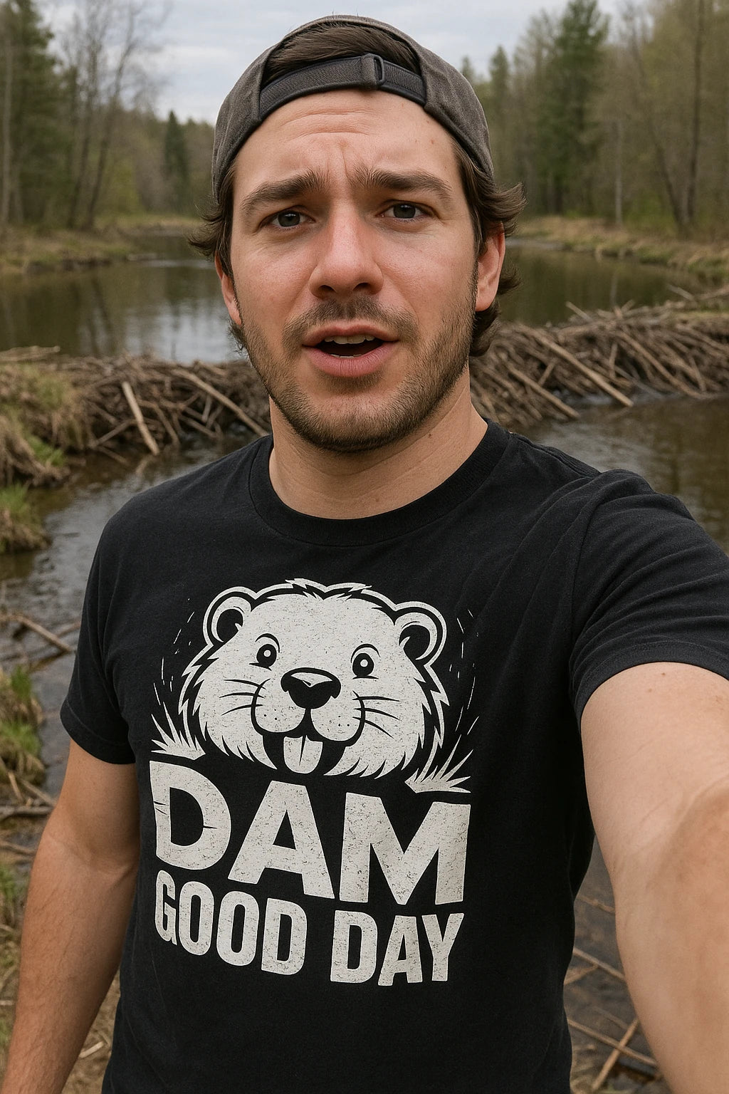 "Dam Good Day" black beavers t shirt, photographed as beavers lover gift