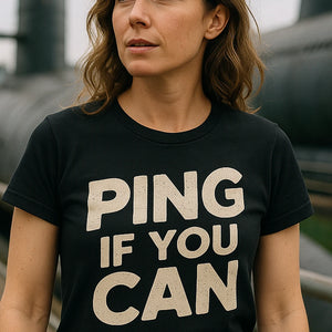 "Ping If You Can" black submarine tee shirts, photographed as submarine lover gift