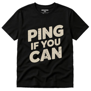Black Submarine Tee Shirts - "Ping If You Can" graphic tee with beige print, flat lay product photo