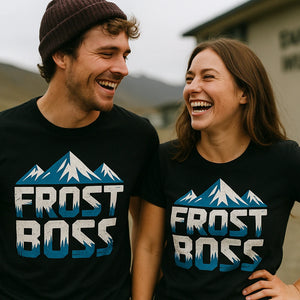 Person wearing the black the arctic t shirt graphic tee - "Frost Boss" design