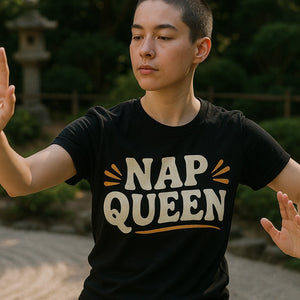 "Nap Queen" black relaxing shirts - a birthday gift for relaxing lover