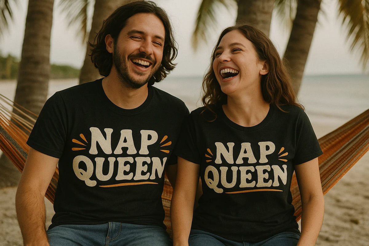 Person wearing the black relaxing shirts graphic tee - "Nap Queen" design