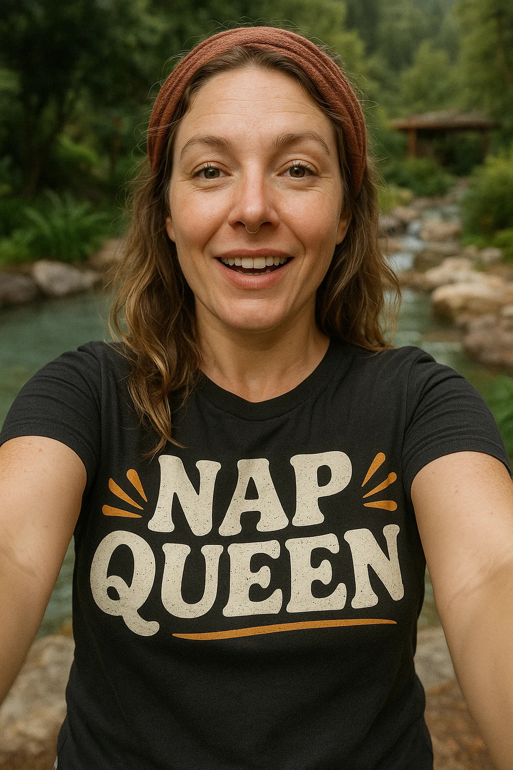 "Nap Queen" black relaxing shirts, photographed as relaxing lover gift