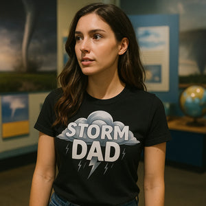 "Storm Dad" black storms shirts, photographed as storms lover gift