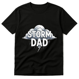 Black Storms Shirts - "Storm Dad" graphic tee with white print, flat lay product photo