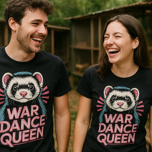 Person wearing the black ferret t shirt graphic tee - "War Dance Queen" design