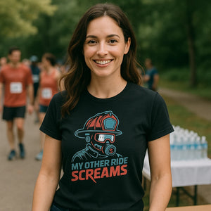 "My Other Ride Screams" black firefighter shirts - also a gift ideas for firefighter graduation