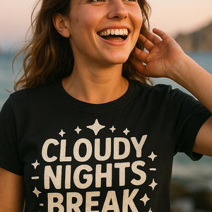 "Cloudy Nights Break Hearts" stargazing t shirt - product photo 7