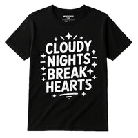 A black t-shirt with bold white text that reads 