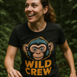 "Wild Crew" black not my monkey not my circus t shirt, photographed as gift ideas for monkey lovers
