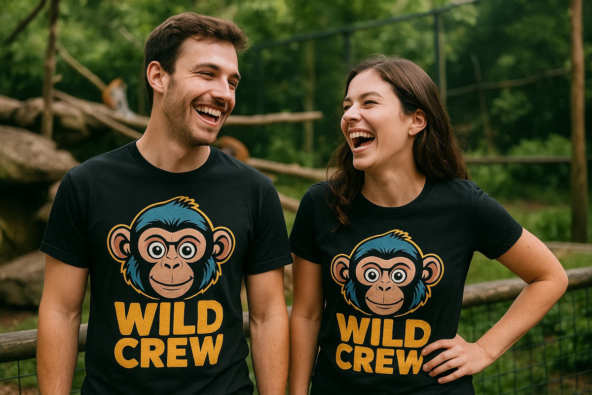 Person wearing the black not my monkey not my circus t shirt graphic tee - "Wild Crew" design