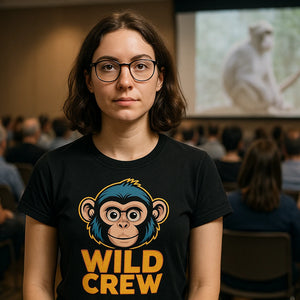 Lifestyle shot of the "Wild Crew" black not my monkey not my circus t shirt in a real-world setting