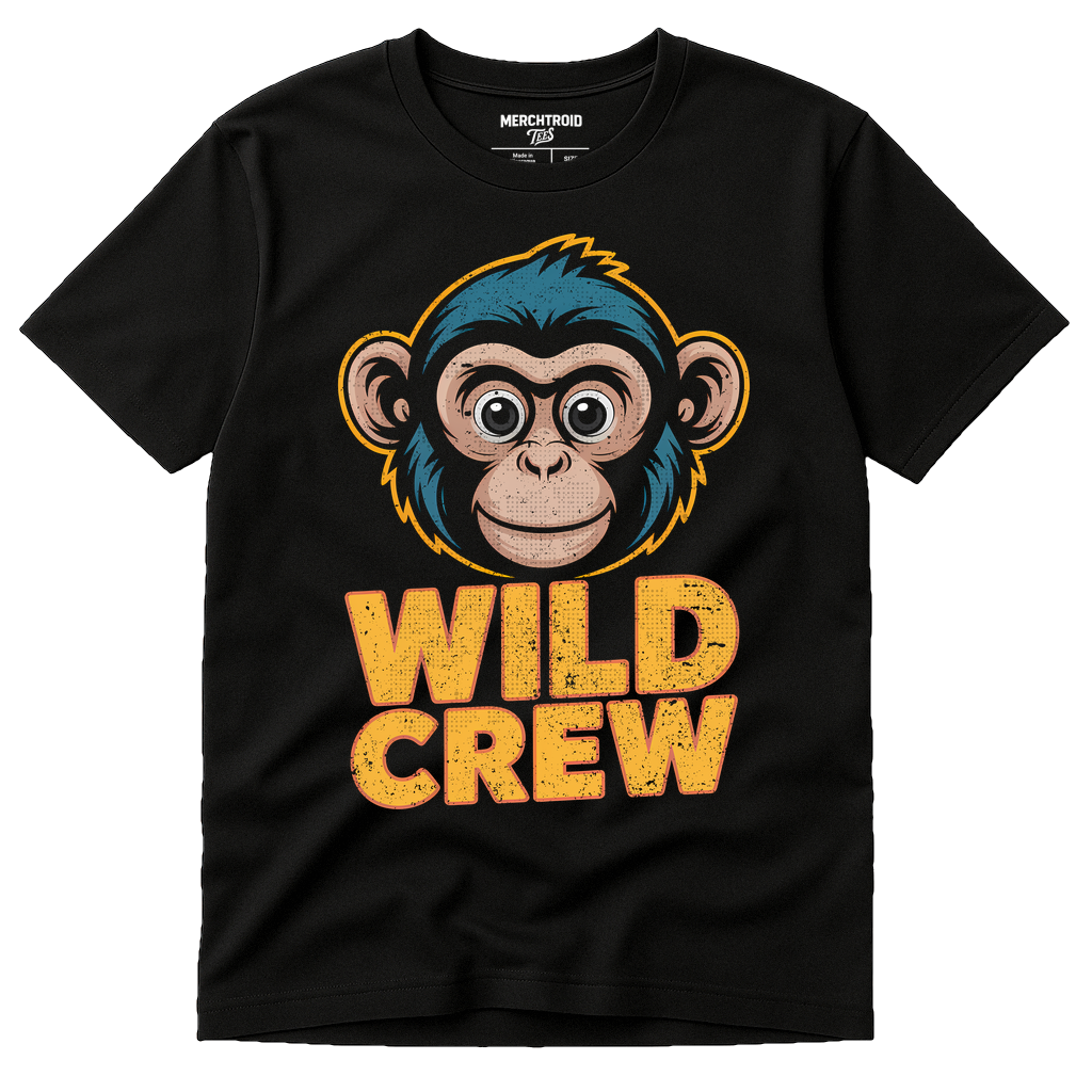 Black Not My Monkey Not My Circus T Shirt - "Wild Crew" graphic tee with gold print, flat lay product photo