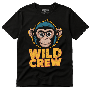Black Not My Monkey Not My Circus T Shirt - "Wild Crew" graphic tee with gold print, flat lay product photo