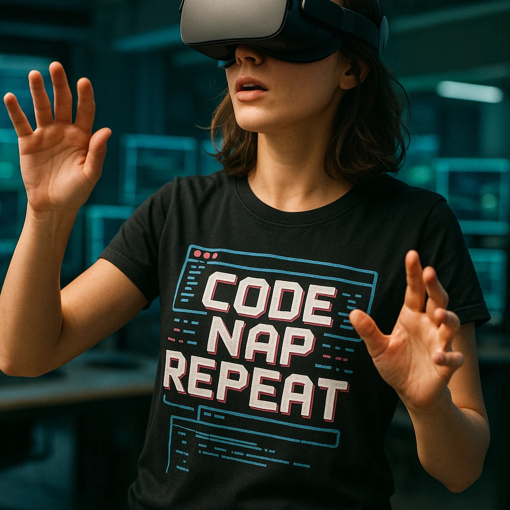 "Code Nap Repeat" black programming t shirt - also one of the best christmas gifts for programmers