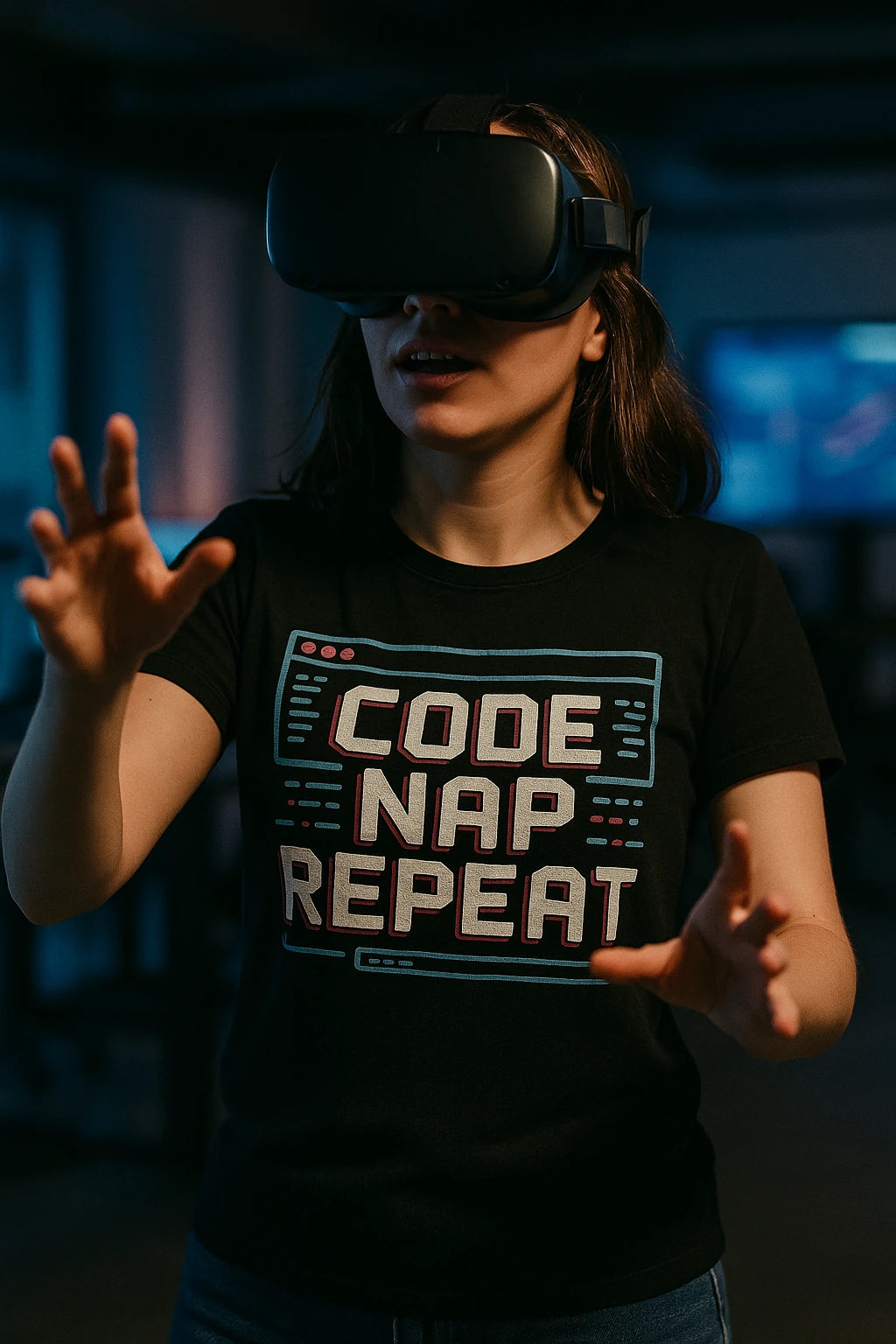 "Code Nap Repeat" black programming t shirt - also one of the best presents for programmers